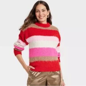 NWT A New Day Women‎ Striped Brushed Crew Neck Long Sleeve Sweater Size Large